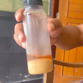 Jar of honey with a white bottom layer of royal jelly