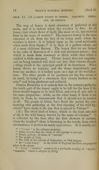A printed book page headed 'How honey is tested. Ericaeum. Tetralix, or sisirum'.