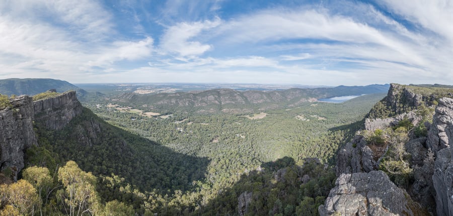 View of landscape from high rocky cliffs.